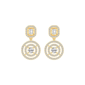 2Ct Round Shape Yellow Gold Dangles Earrings