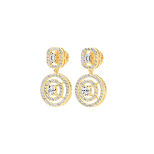 2Ct Round Shape Yellow Gold Dangles Earrings