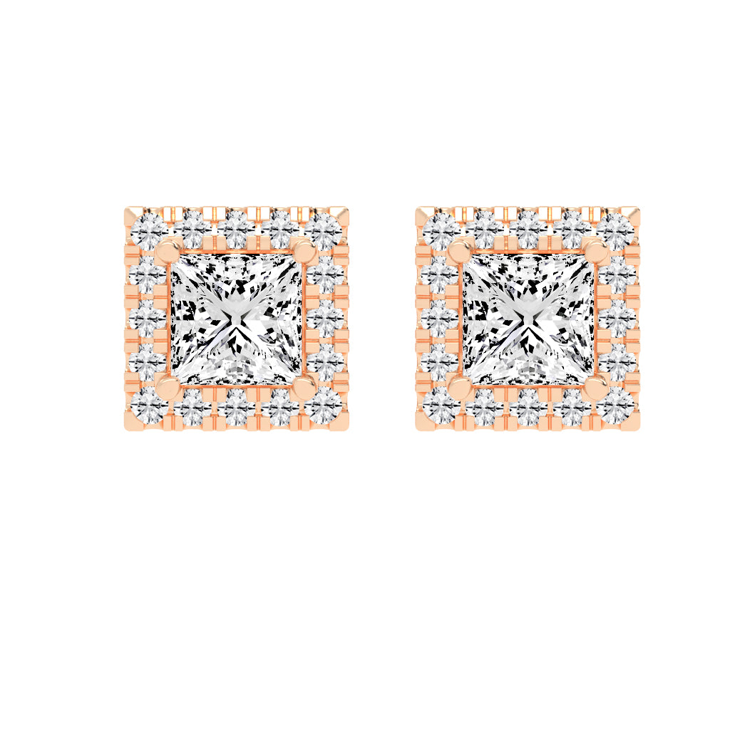 Regal Halo Square Diamond Stud Earrings