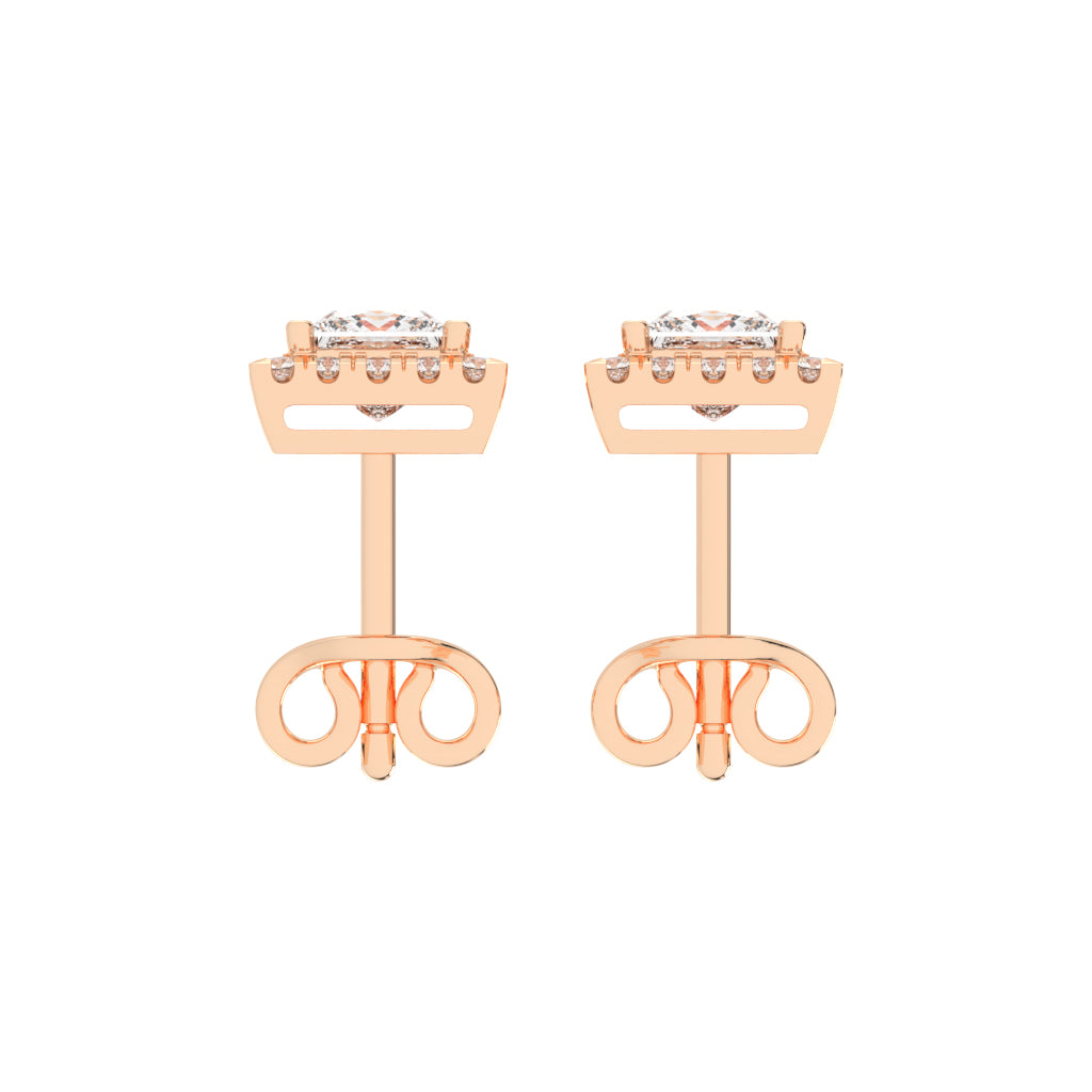 Regal Halo Square Diamond Stud Earrings