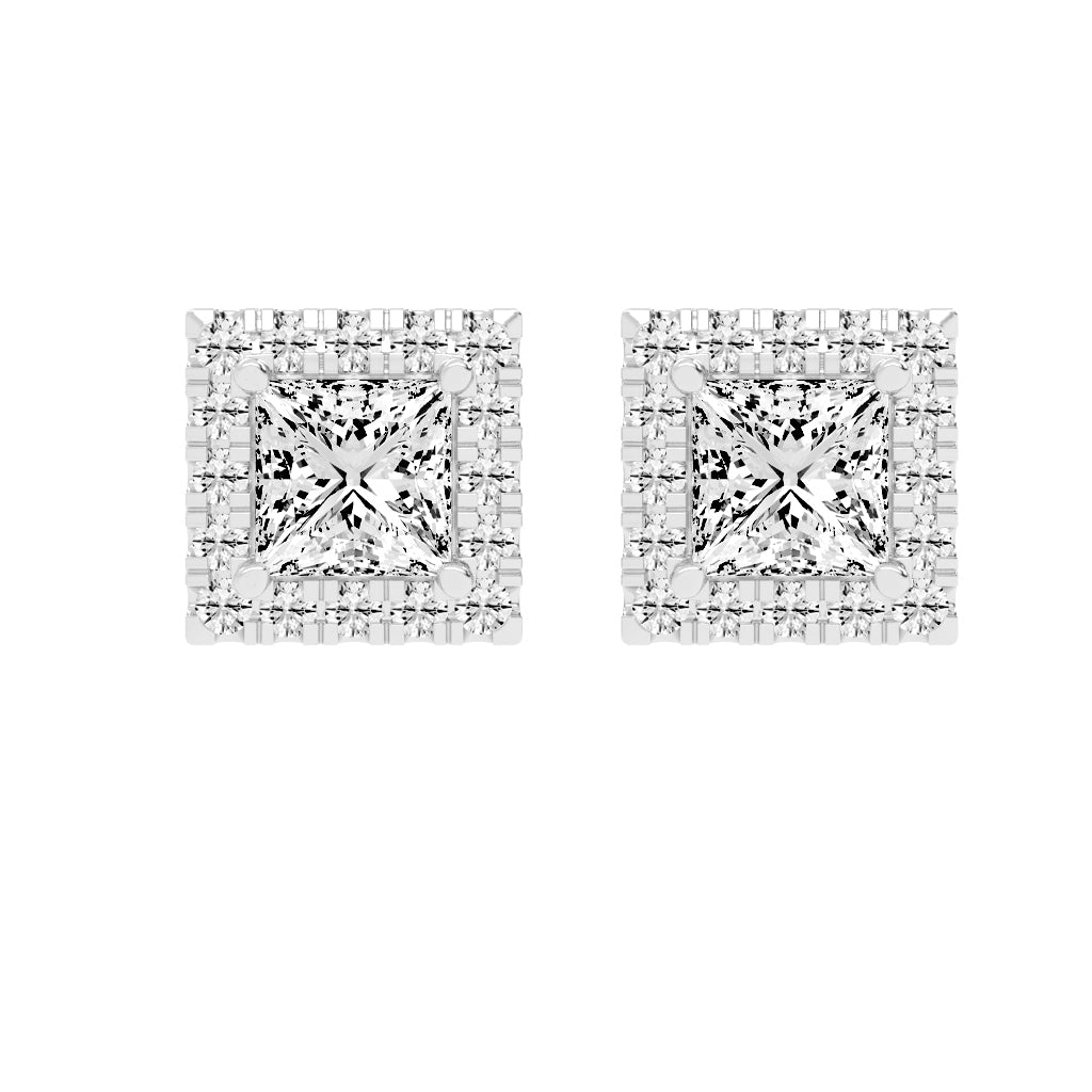 Regal Halo Square Diamond Stud Earrings