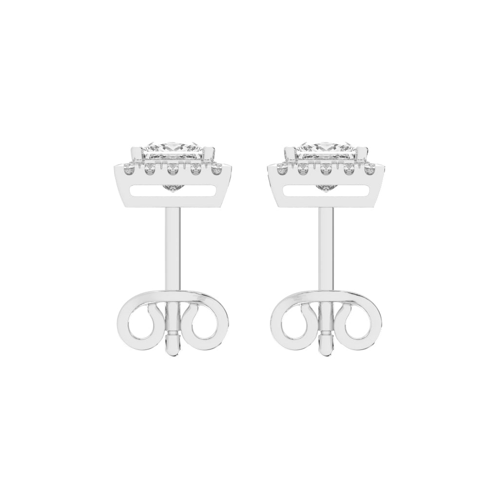 Regal Halo Square Diamond Stud Earrings