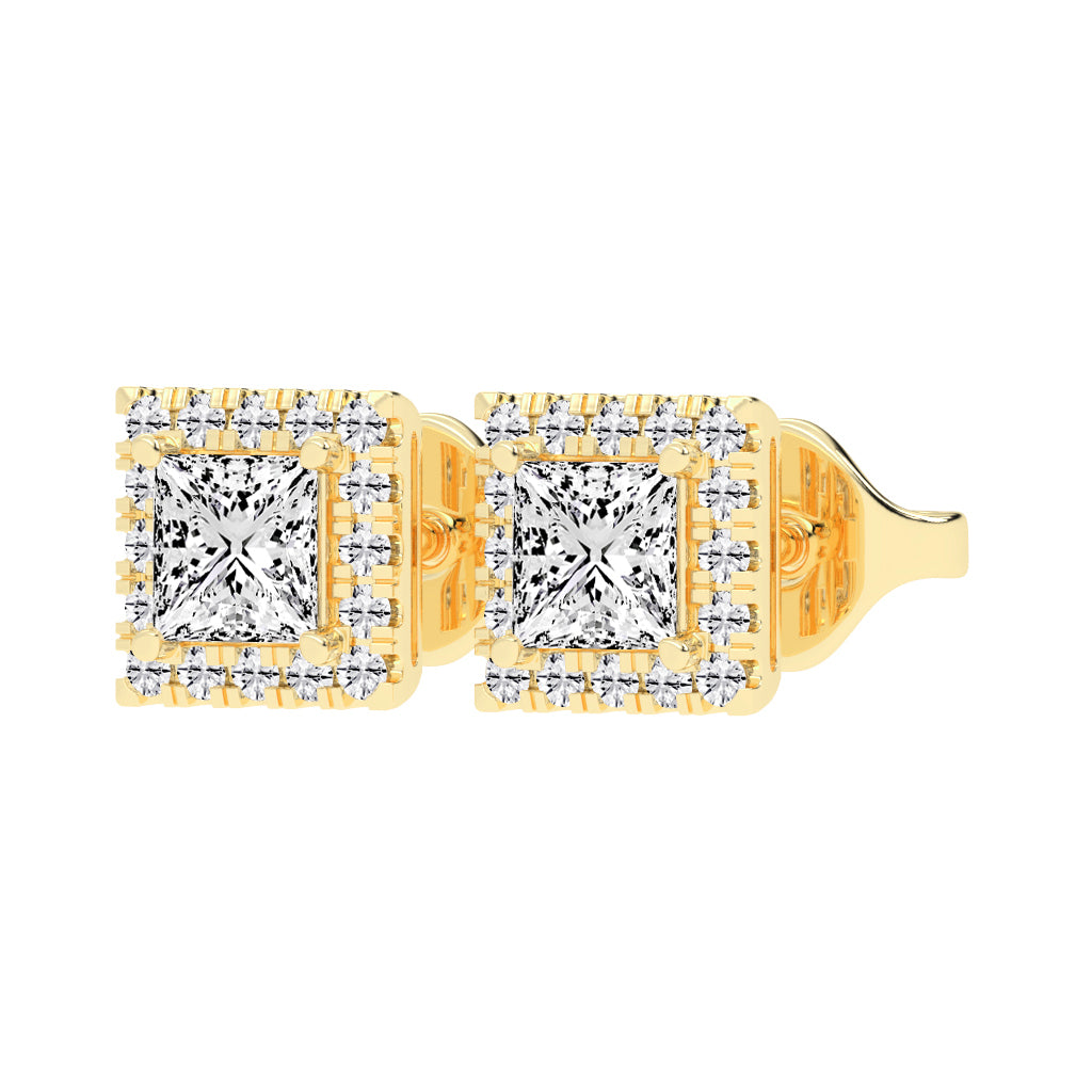Regal Halo Square Diamond Stud Earrings