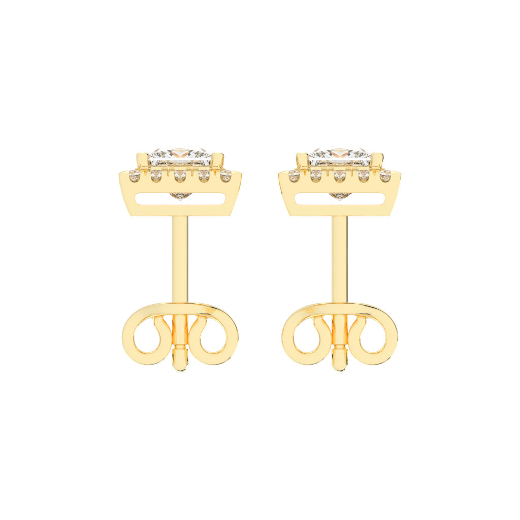 Regal Halo Square Diamond Stud Earrings