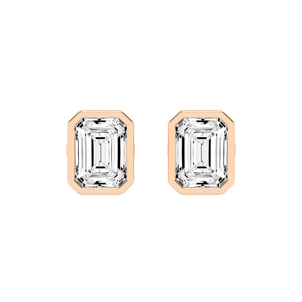 Streamlined Elegance Bezel Emerald-Cut Diamond Stud Earrings