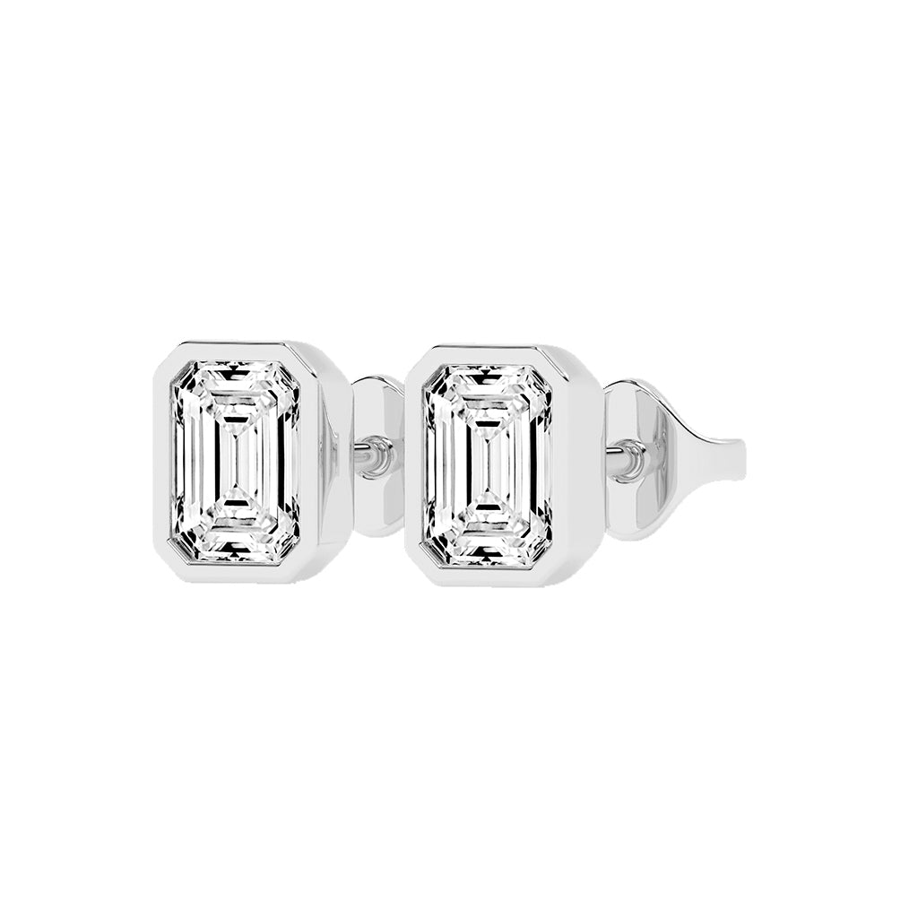 Streamlined Elegance Bezel Emerald-Cut Diamond Stud Earrings