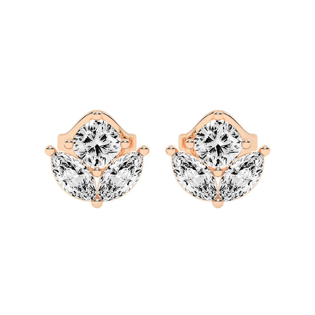 Elegant Petalette Round Marquise Diamond Studs