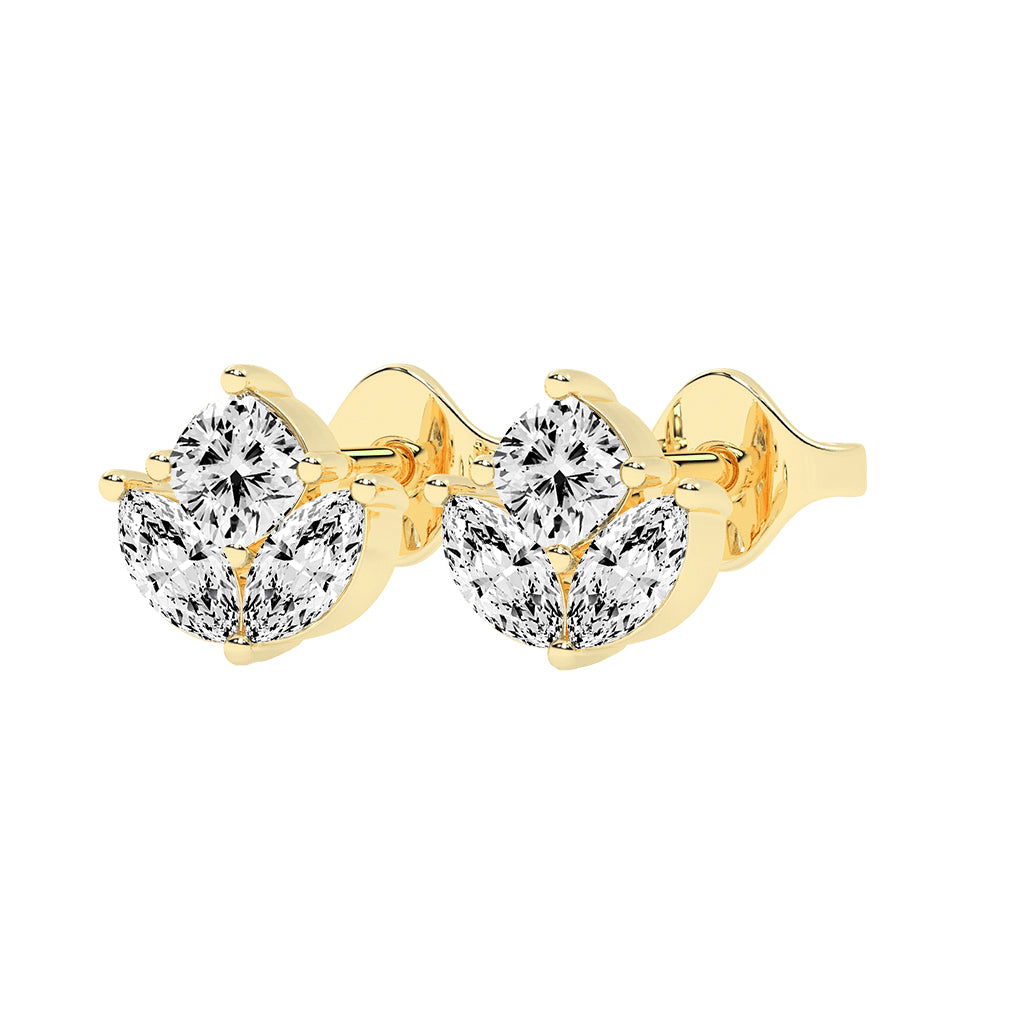 Elegant Petalette Round Marquise Diamond Studs