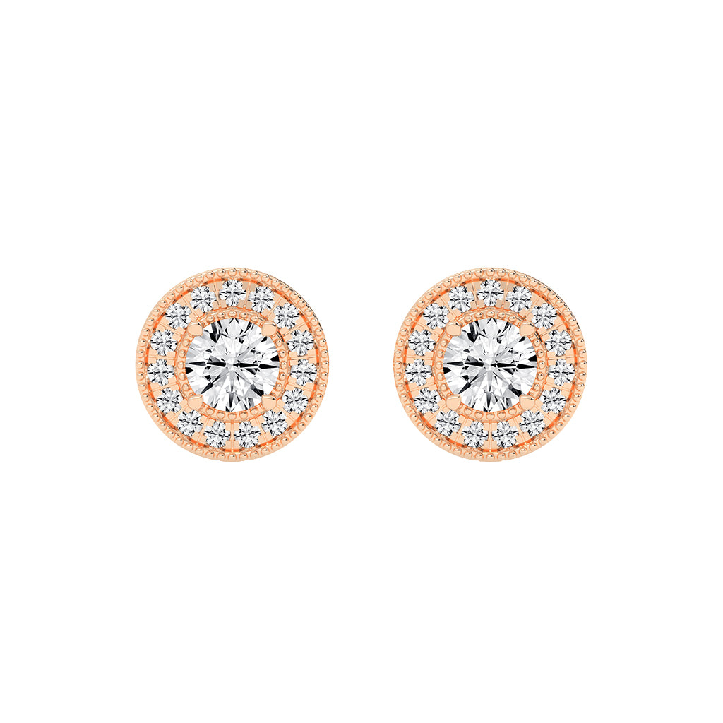 Vintage Inspired Milgrain Halo Diamond Studs