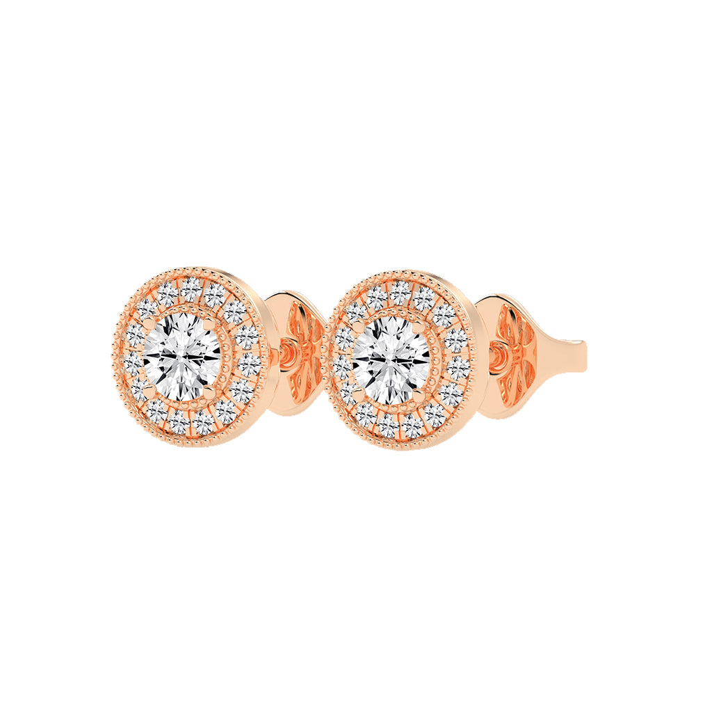 Vintage Inspired Milgrain Halo Diamond Studs