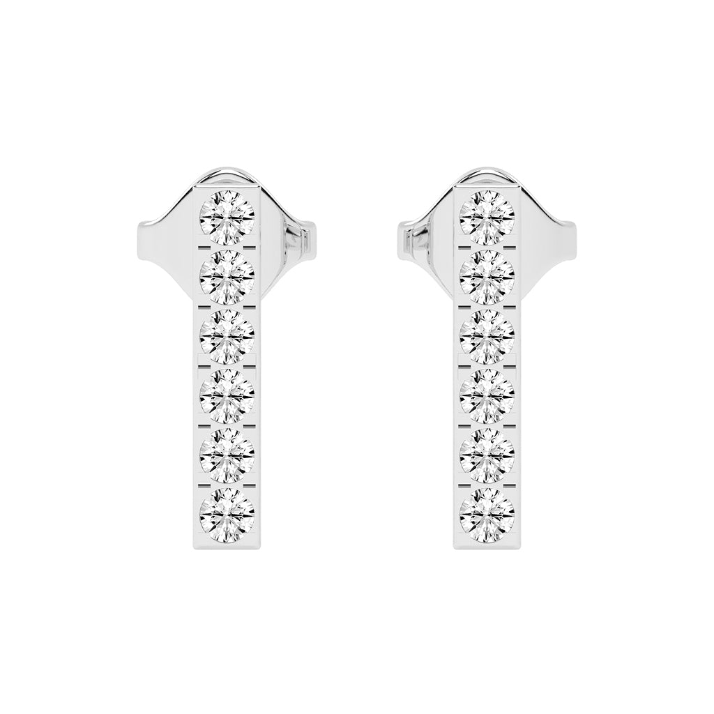 Sleek Linear Sparkle Diamond Bar Studs