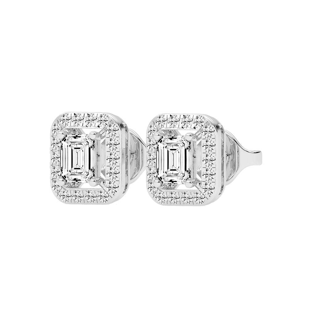 Regal Emerald Halo Diamond Studs