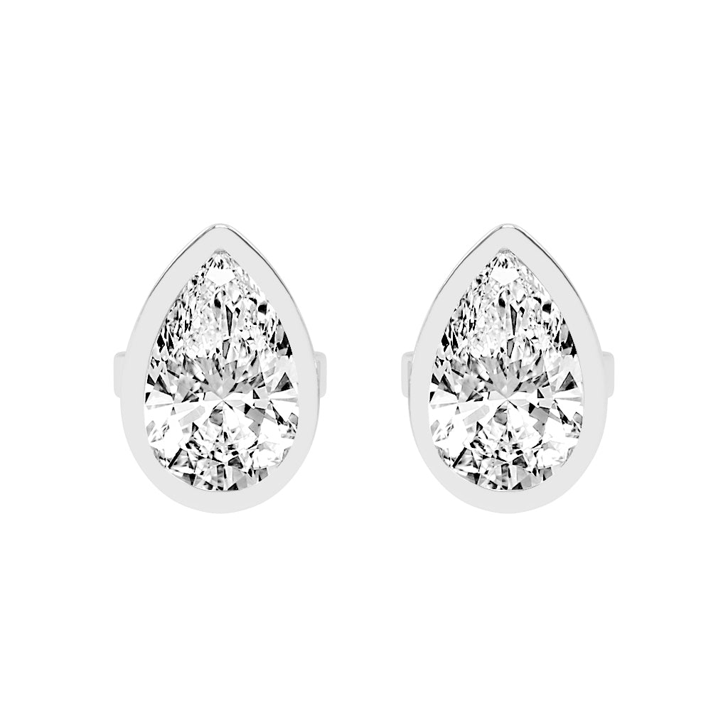 Modern Contoured Pear Bezel Set Diamond Studs