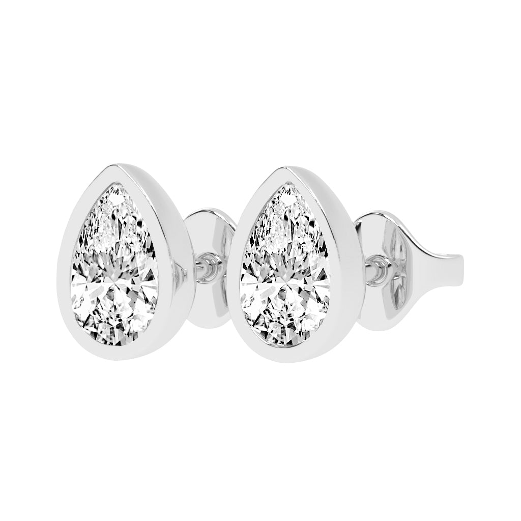 Modern Contoured Pear Bezel Set Diamond Studs