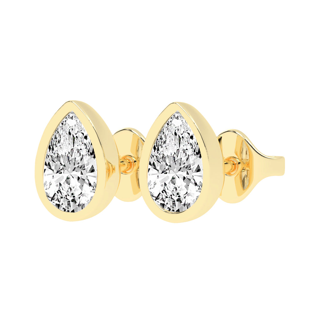 Modern Contoured Pear Bezel Set Diamond Studs