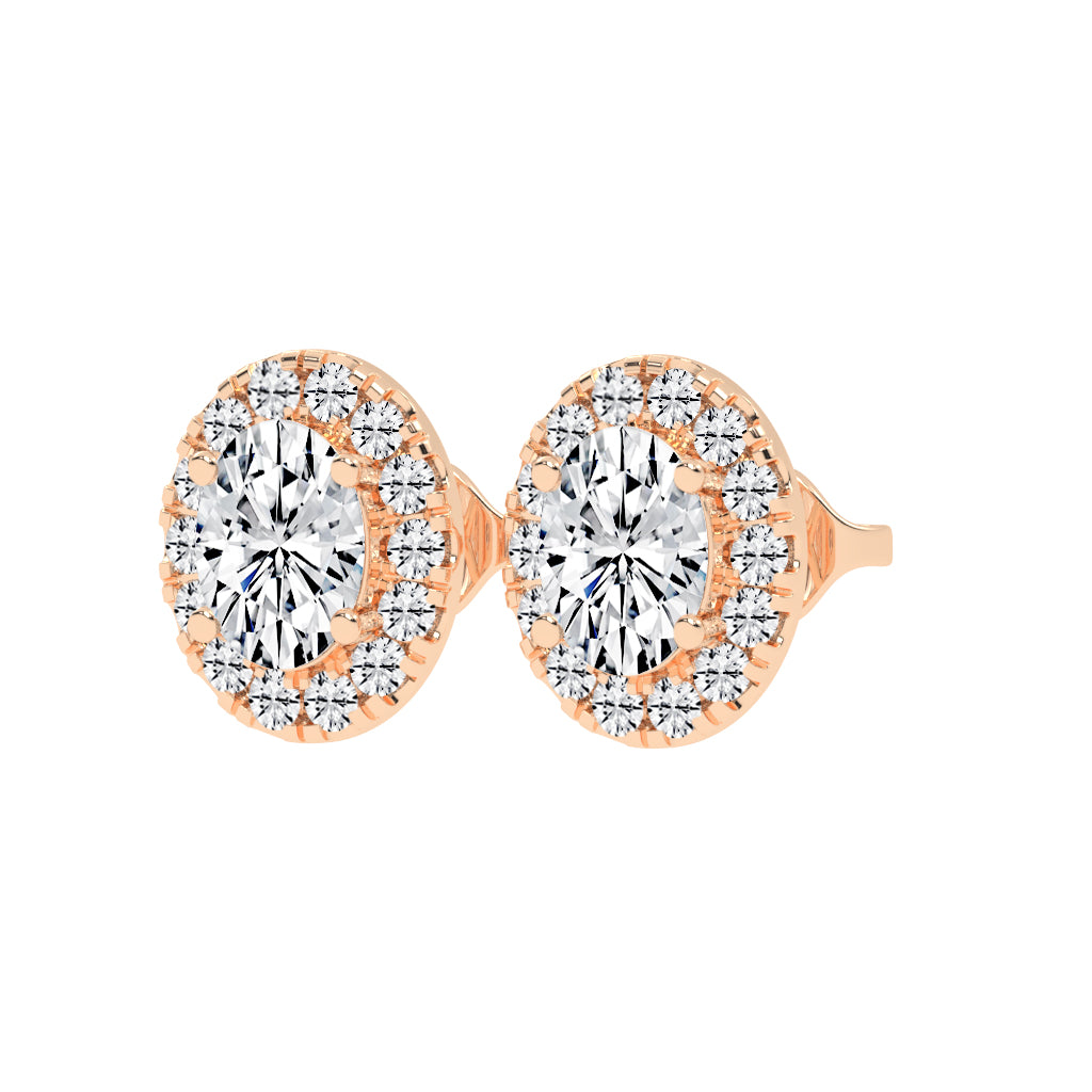 Eternal Aura Oval Halo Stud Earrings