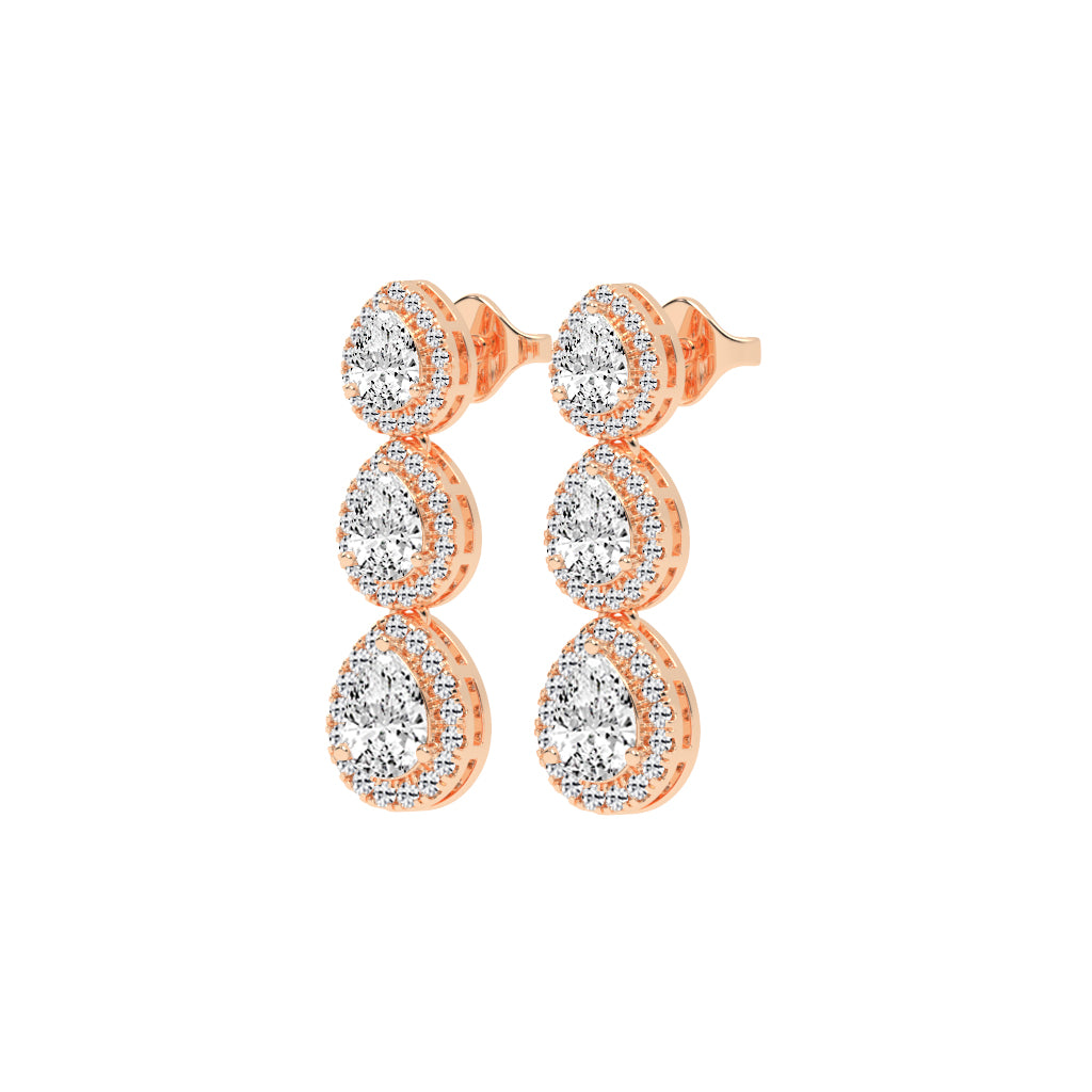 Triple Pear Halo Drop Earrings