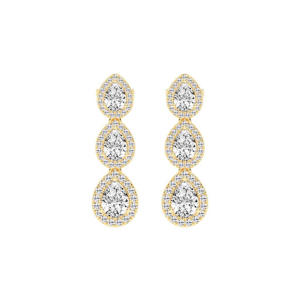 Triple Pear Halo Drop Earrings