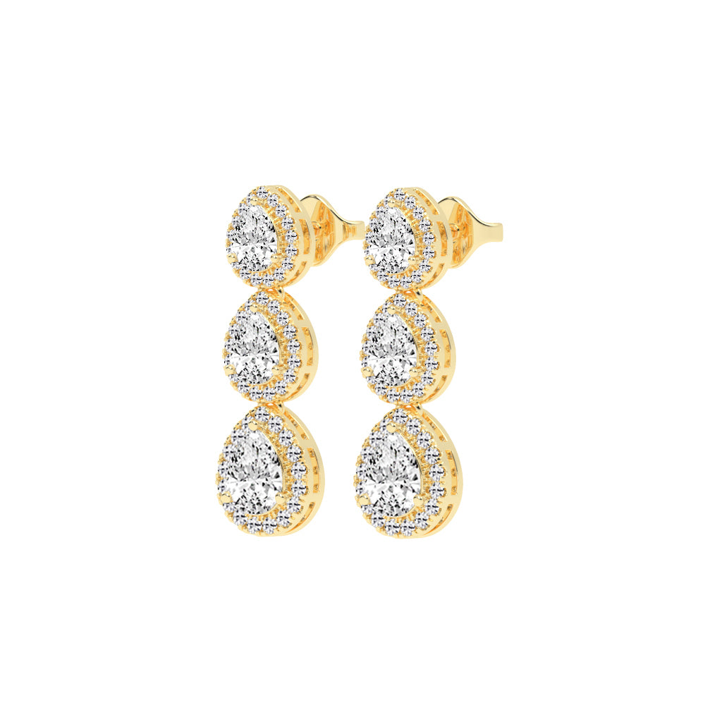 Triple Pear Halo Drop Earrings