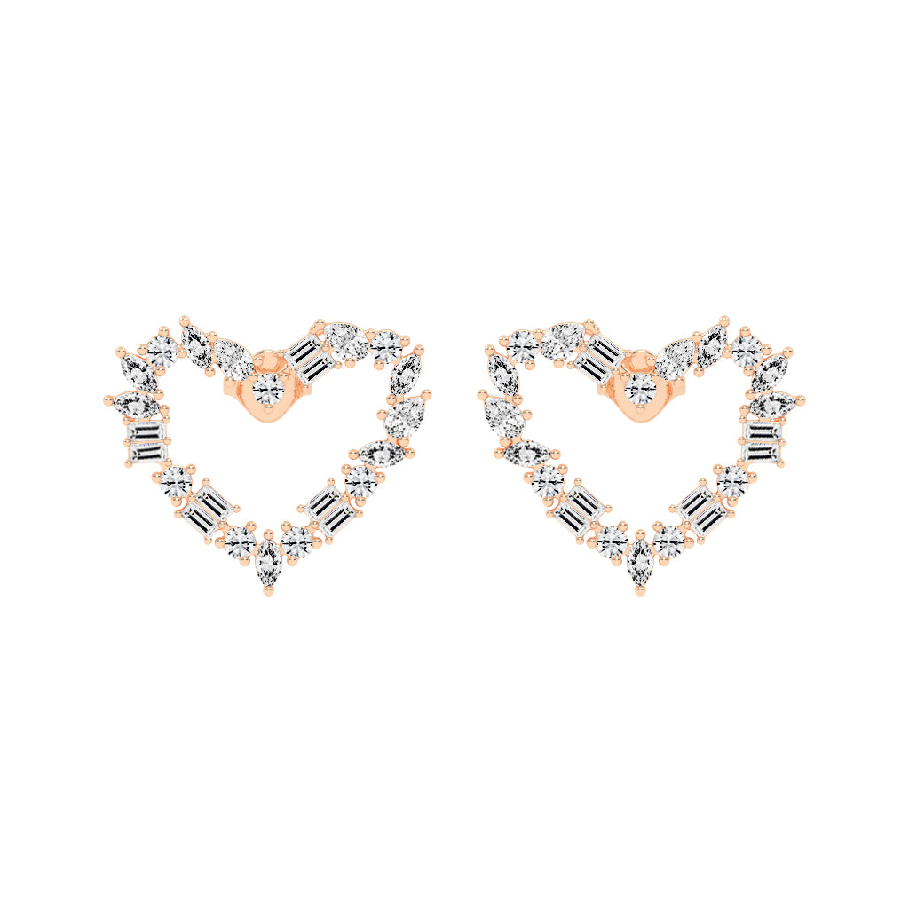 Mixed-Cut Heart Stud Earrings