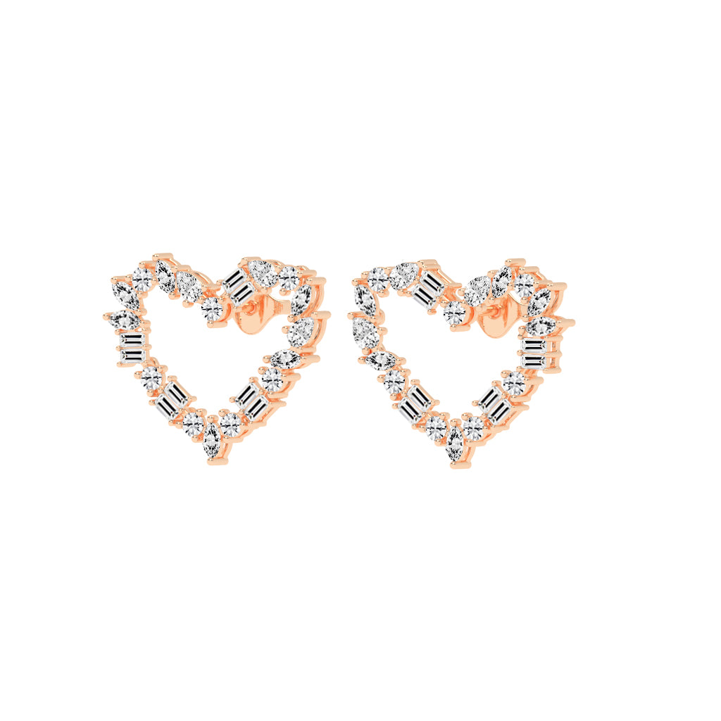 Mixed-Cut Heart Stud Earrings