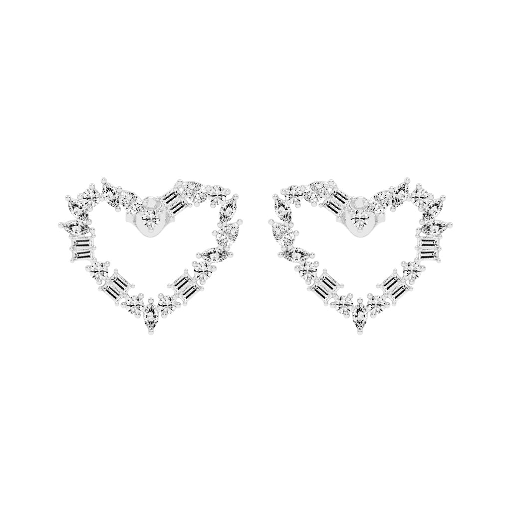 Mixed-Cut Heart Stud Earrings