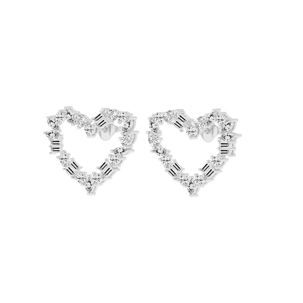 Mixed-Cut Heart Stud Earrings