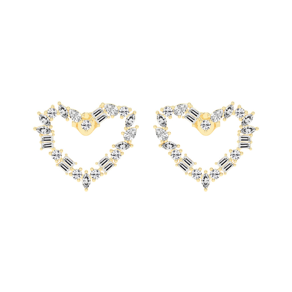 Mixed-Cut Heart Stud Earrings
