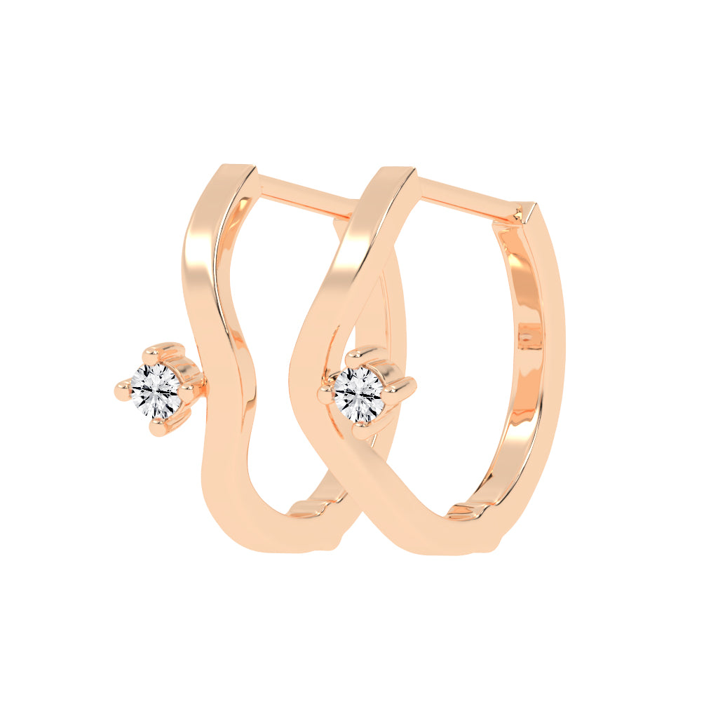 Wavy Solitaire Huggie Hoops