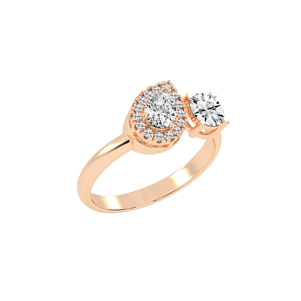 Halviara you and me pear cut halo lab diamond ring