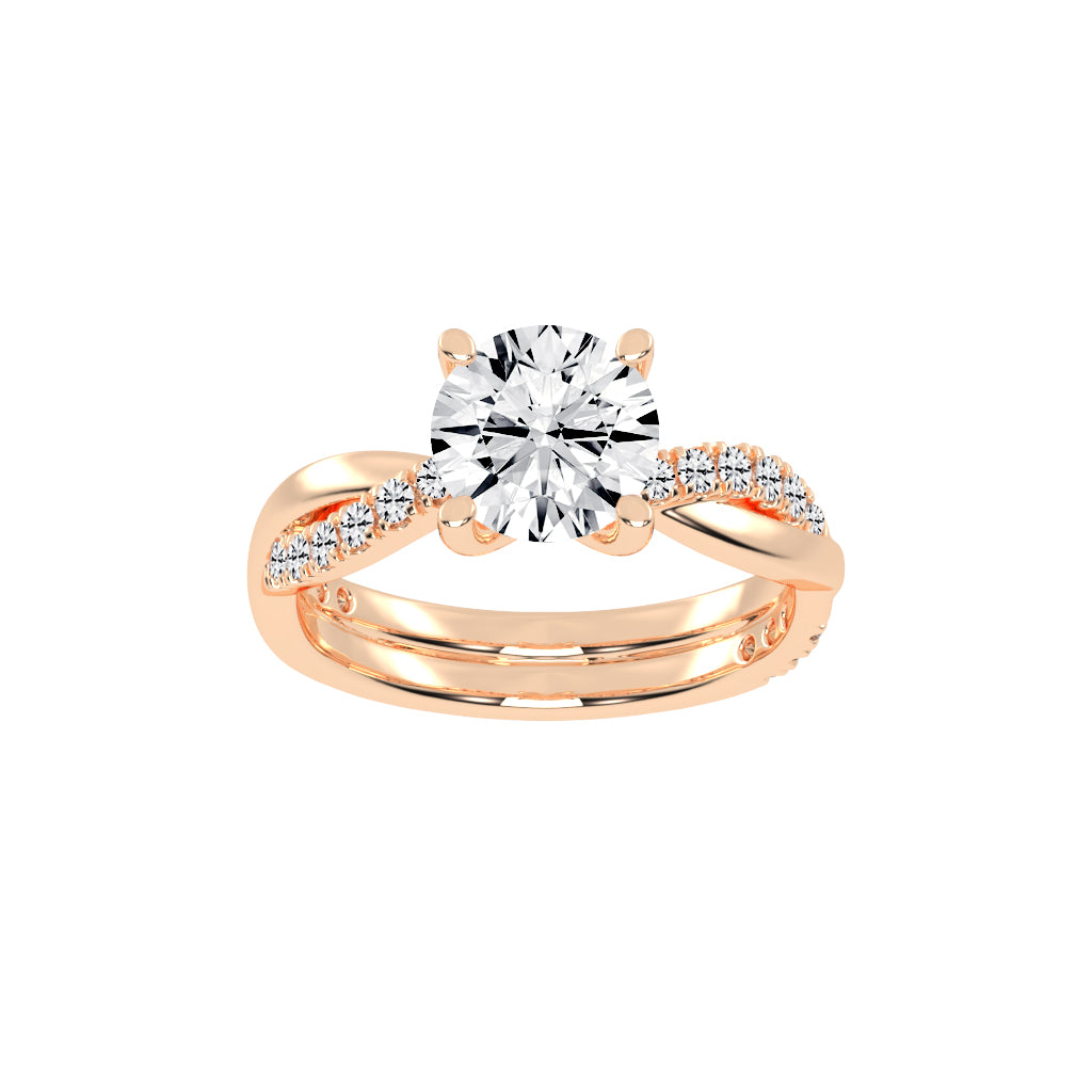 Twisted Pave Solitaire Ring Set