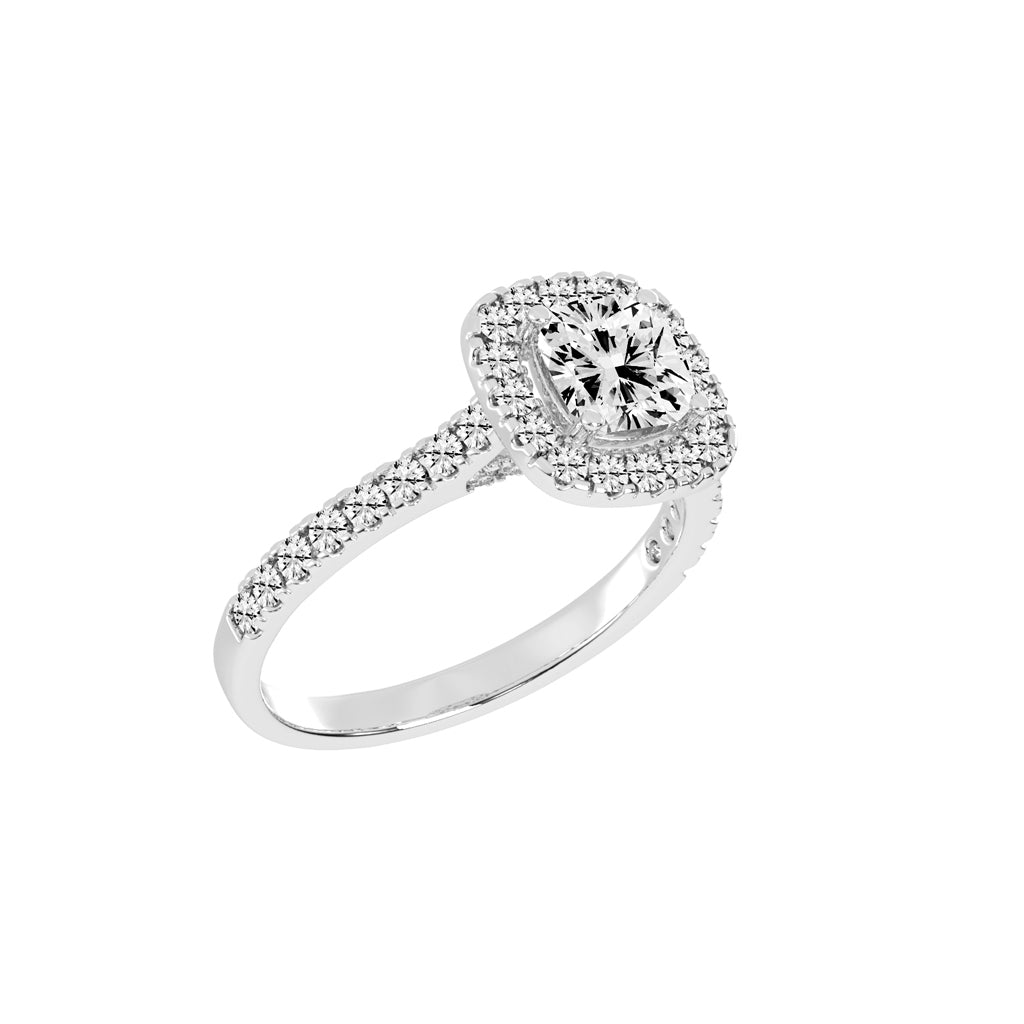 Halorine cushion cut halo lab diamond ring