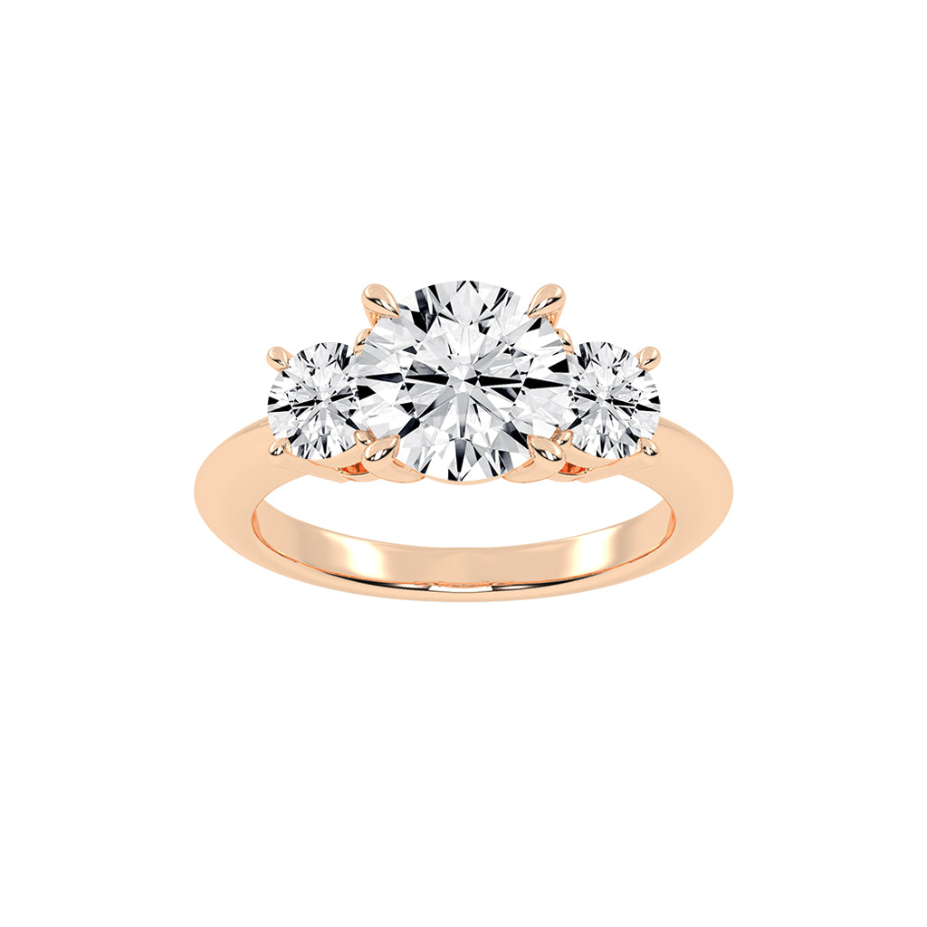Triamore classic round cut three stone lab diamond ring