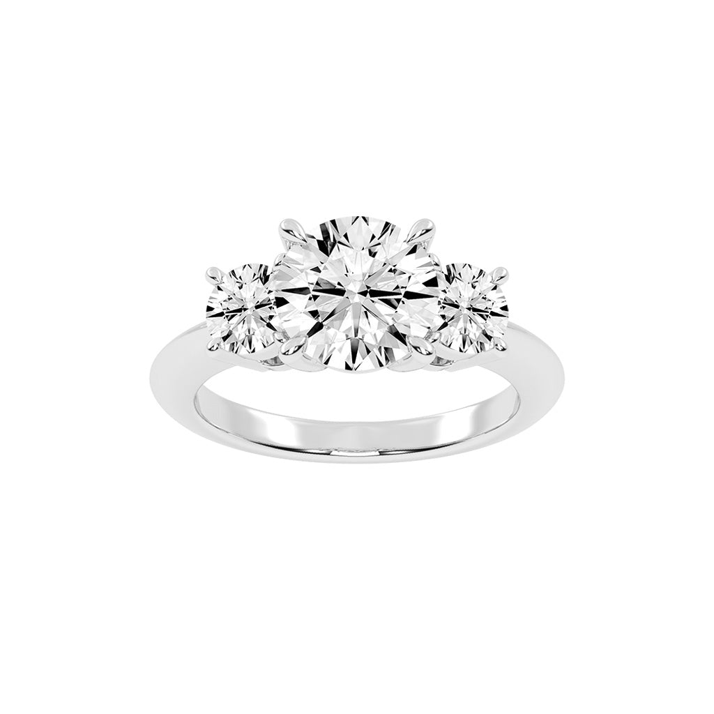 Triamore classic round cut three stone lab diamond ring