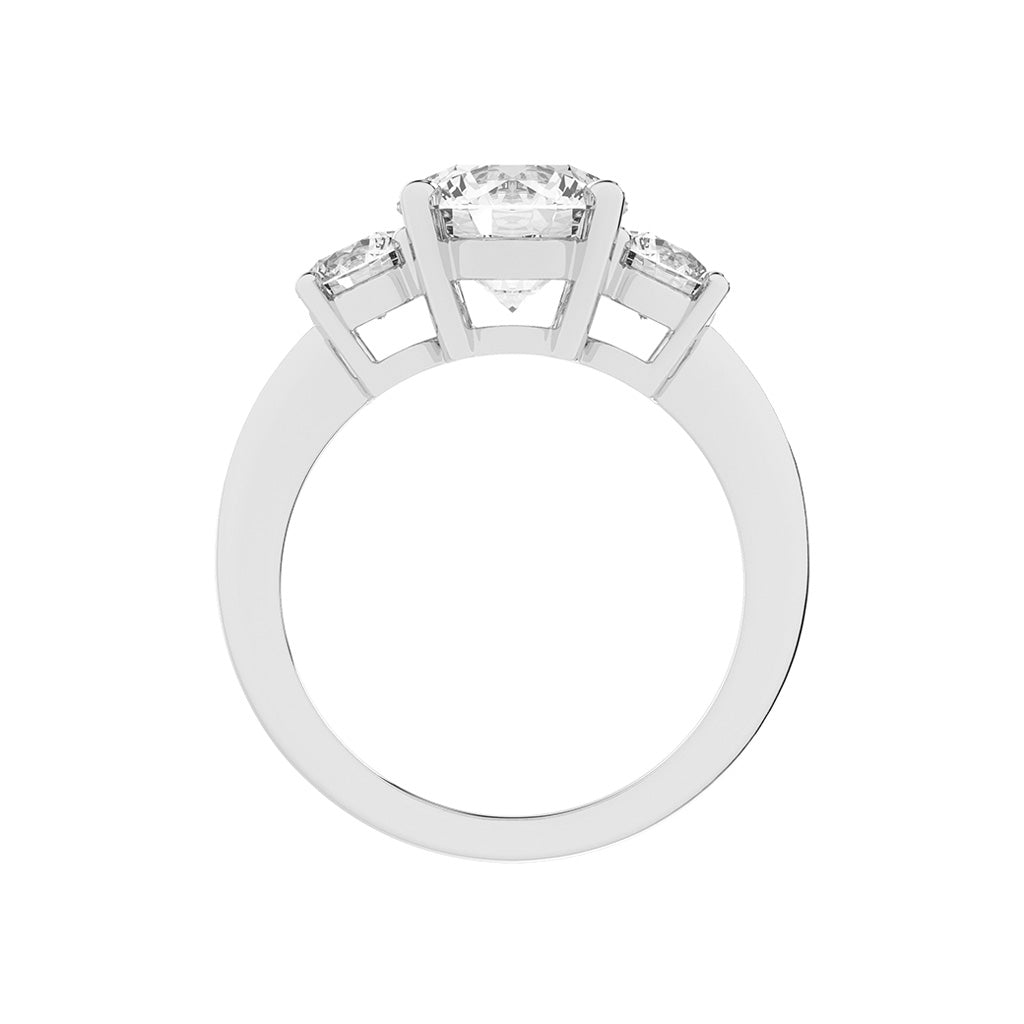 Triamore classic round cut three stone lab diamond ring