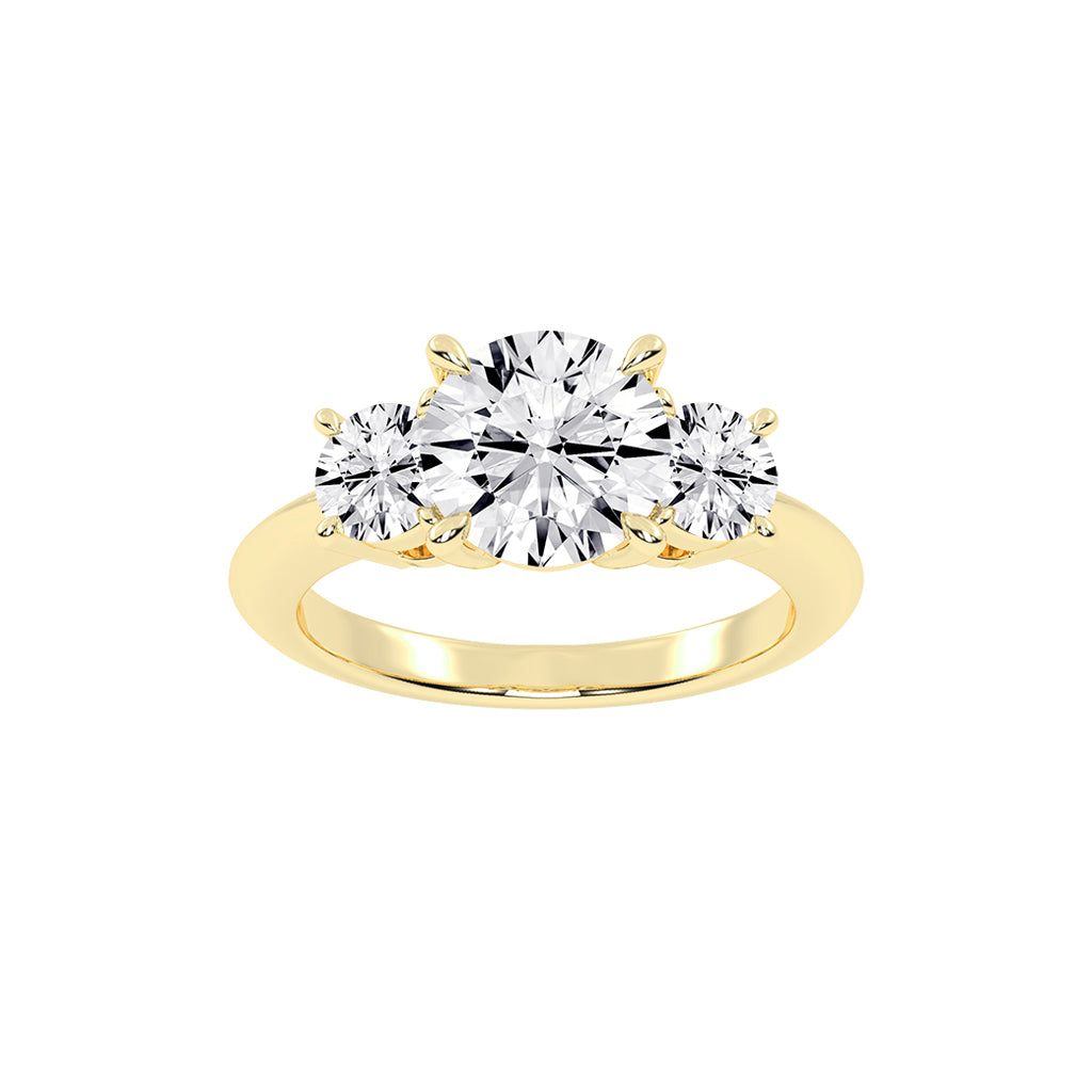 Triamore classic round cut three stone lab diamond ring