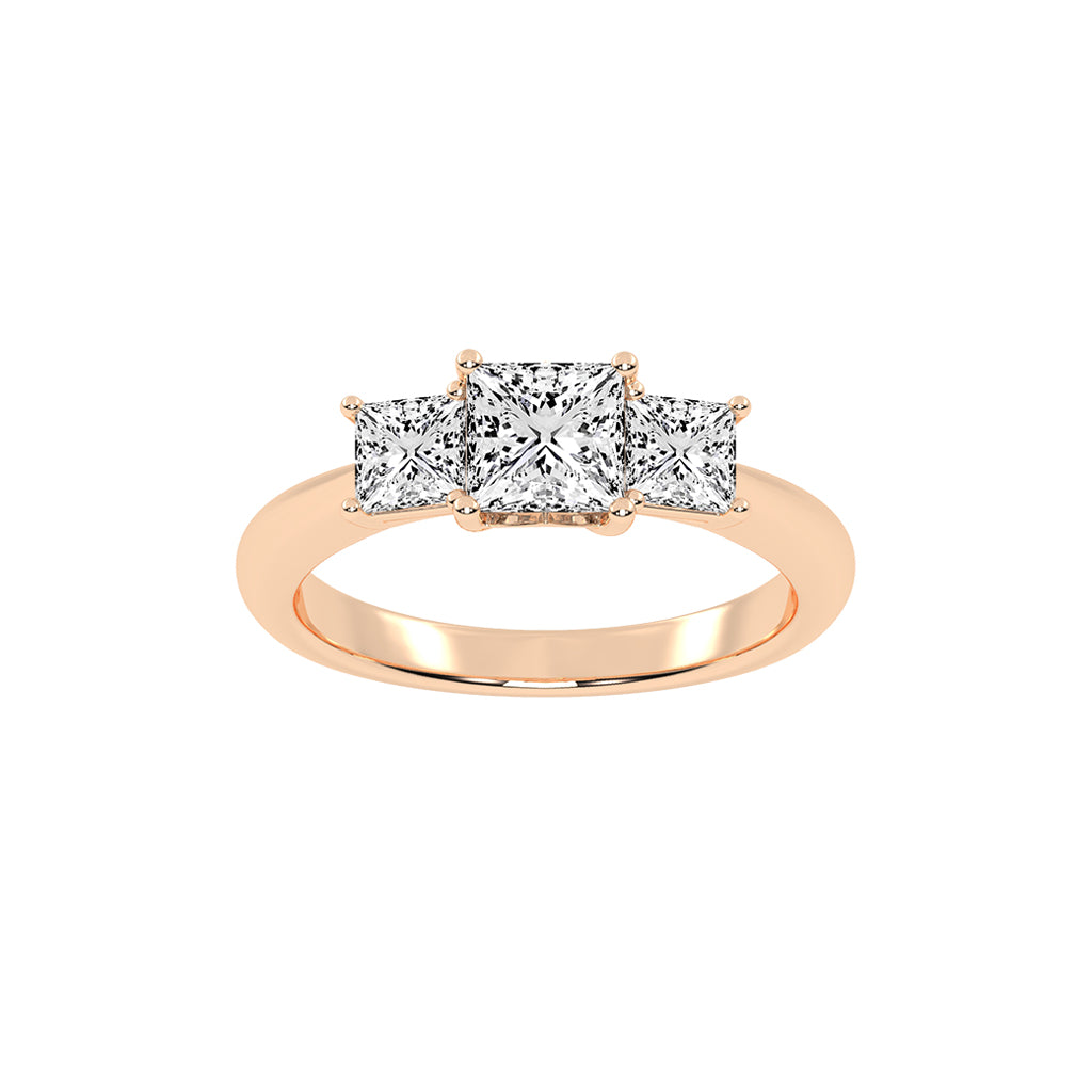 Triolette four prong princess cut three stone lab diamond ring