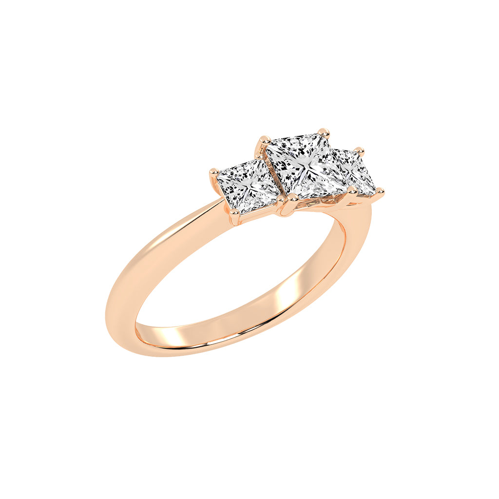 Triolette four prong princess cut three stone lab diamond ring