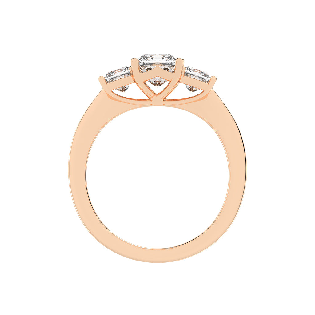 Triolette four prong princess cut three stone lab diamond ring