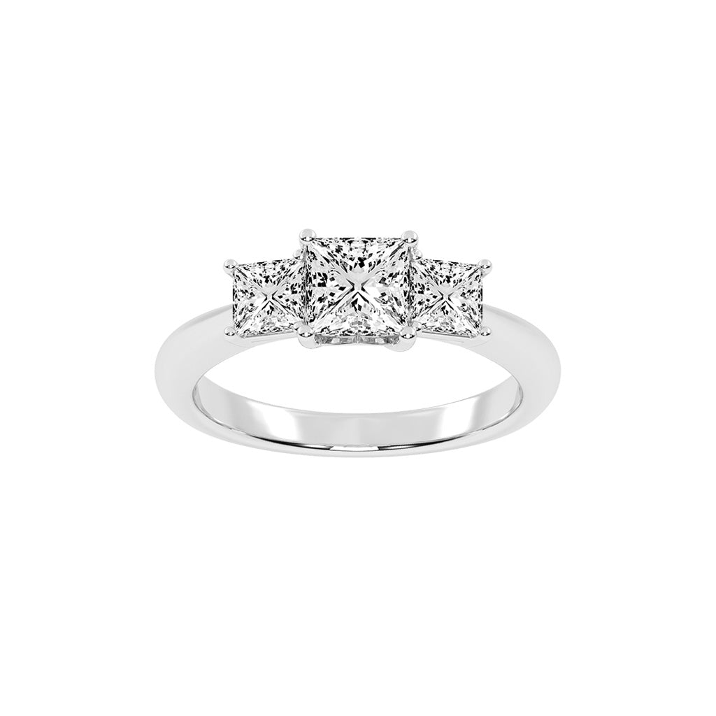 Triolette four prong princess cut three stone lab diamond ring
