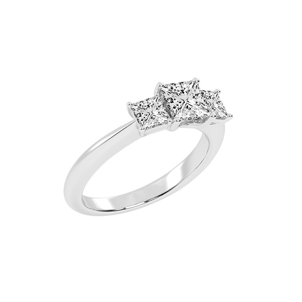 Triolette four prong princess cut three stone lab diamond ring
