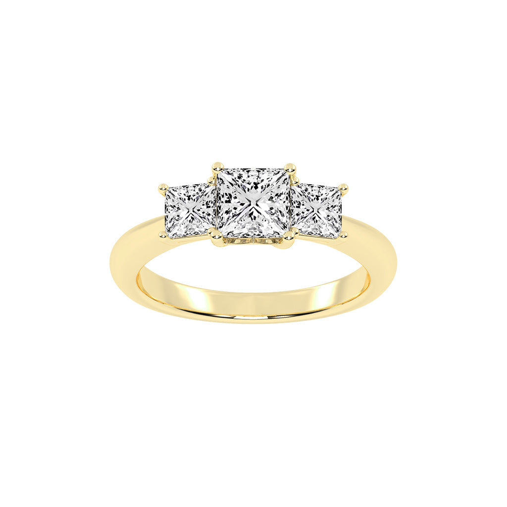 Triolette four prong princess cut three stone lab diamond ring