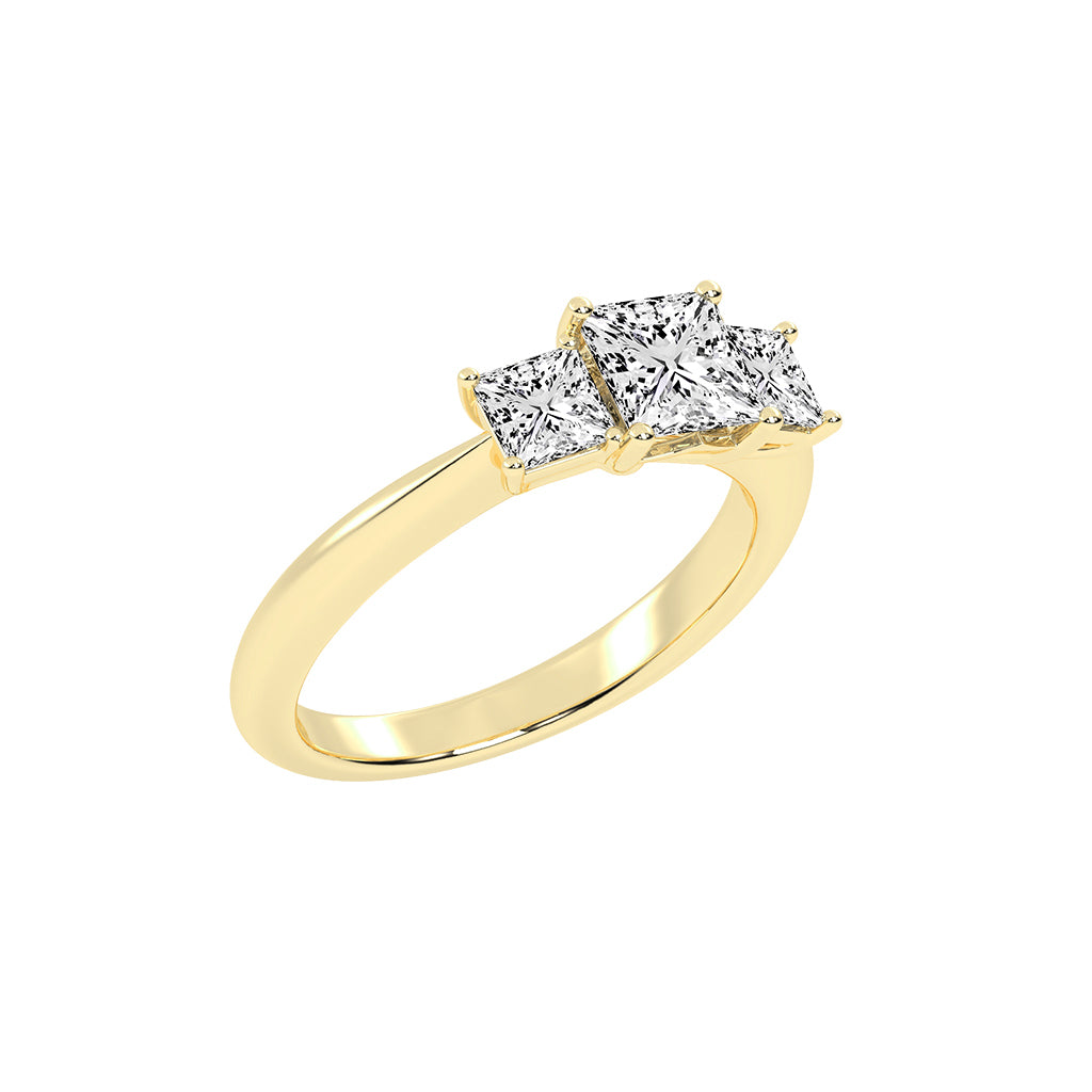 Triolette four prong princess cut three stone lab diamond ring