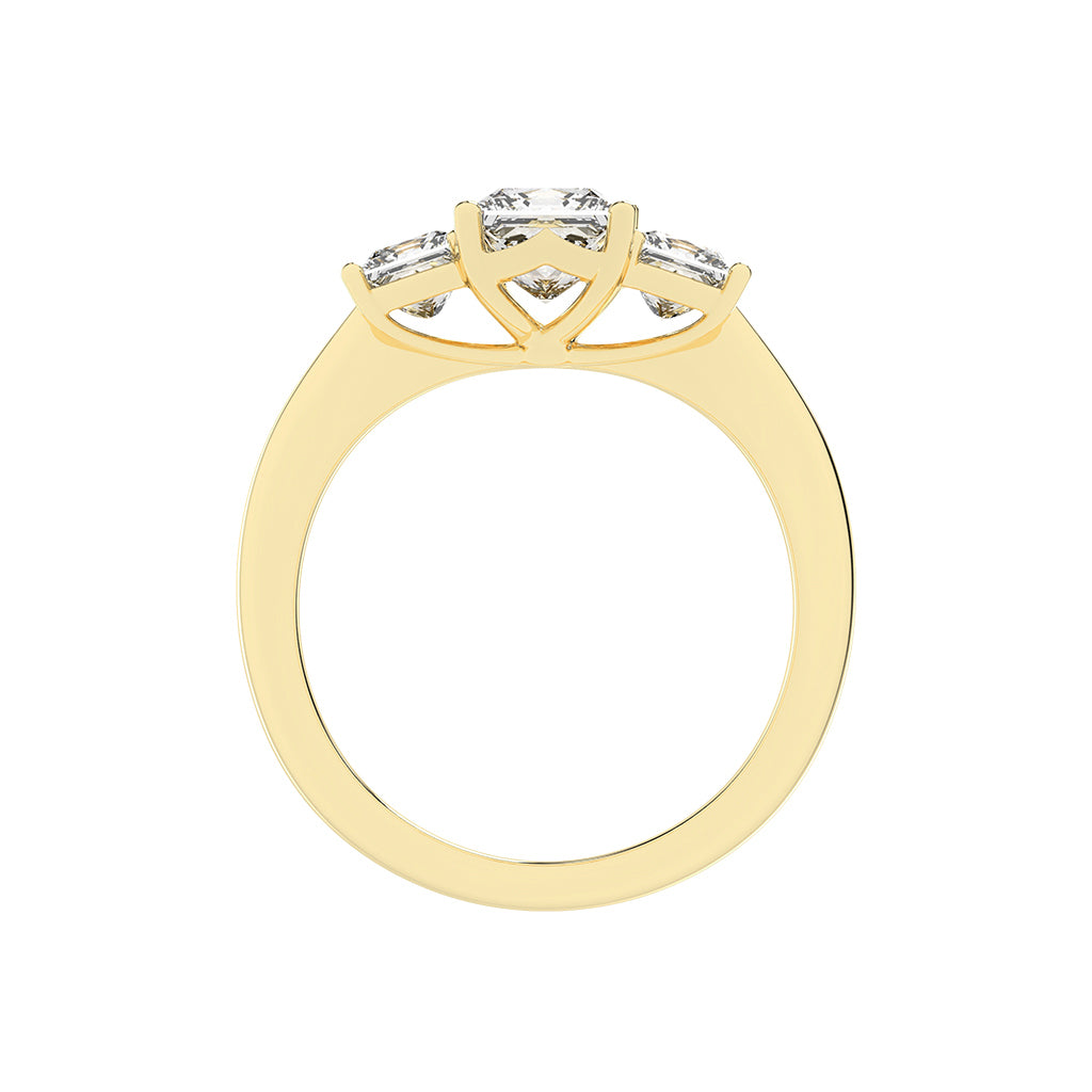 Triolette four prong princess cut three stone lab diamond ring