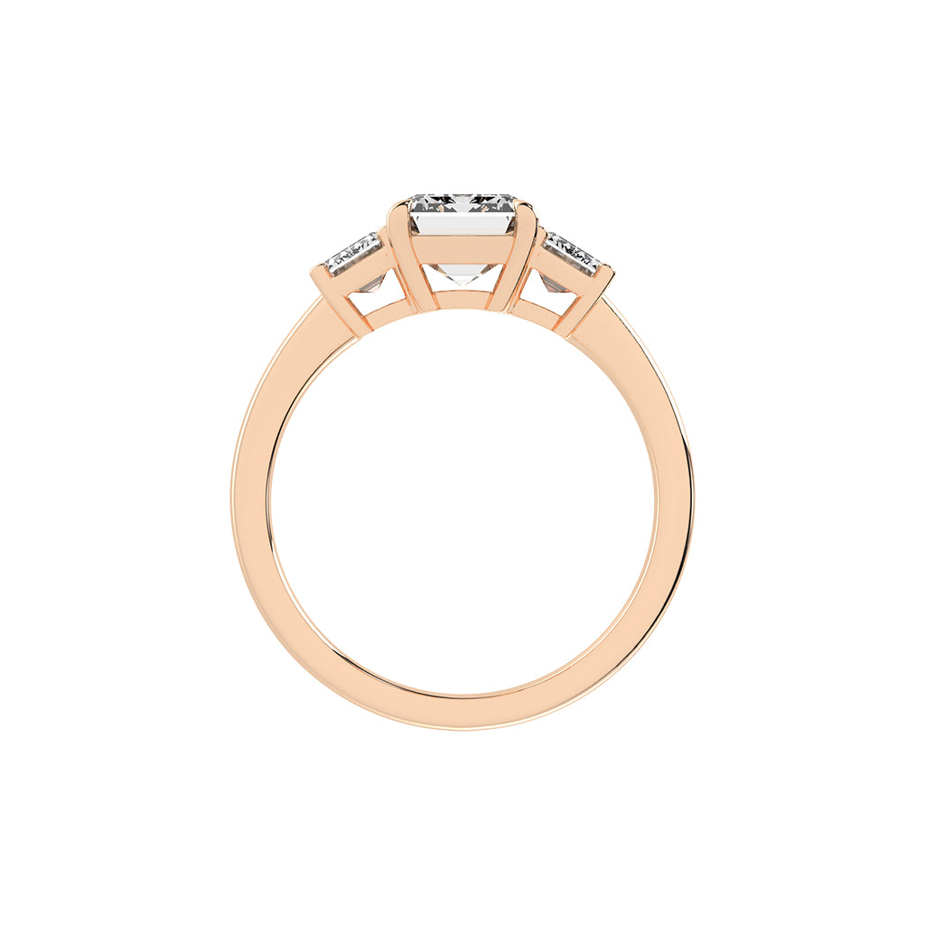Triemara emerald cut three stone lab diamond ring