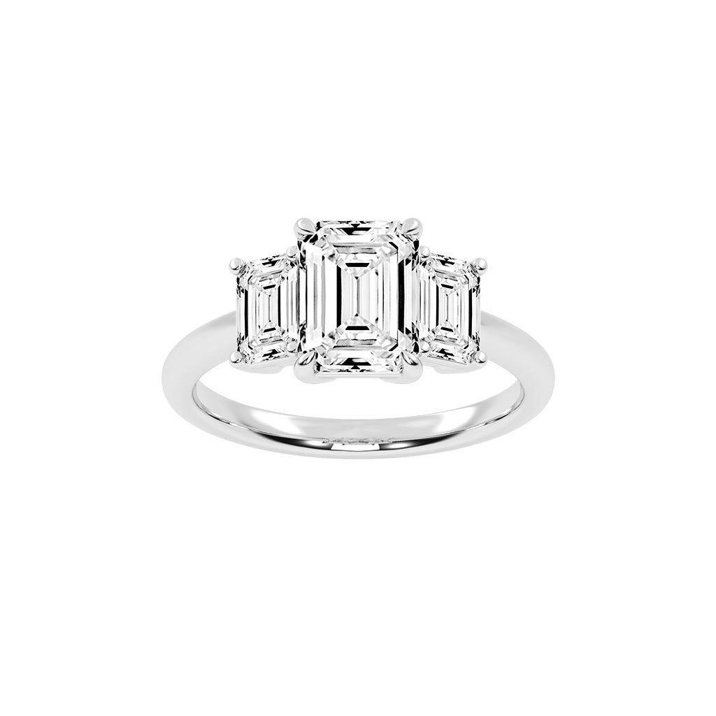 Triemara emerald cut three stone lab diamond ring