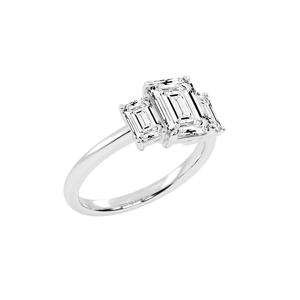 Triemara emerald cut three stone lab diamond ring
