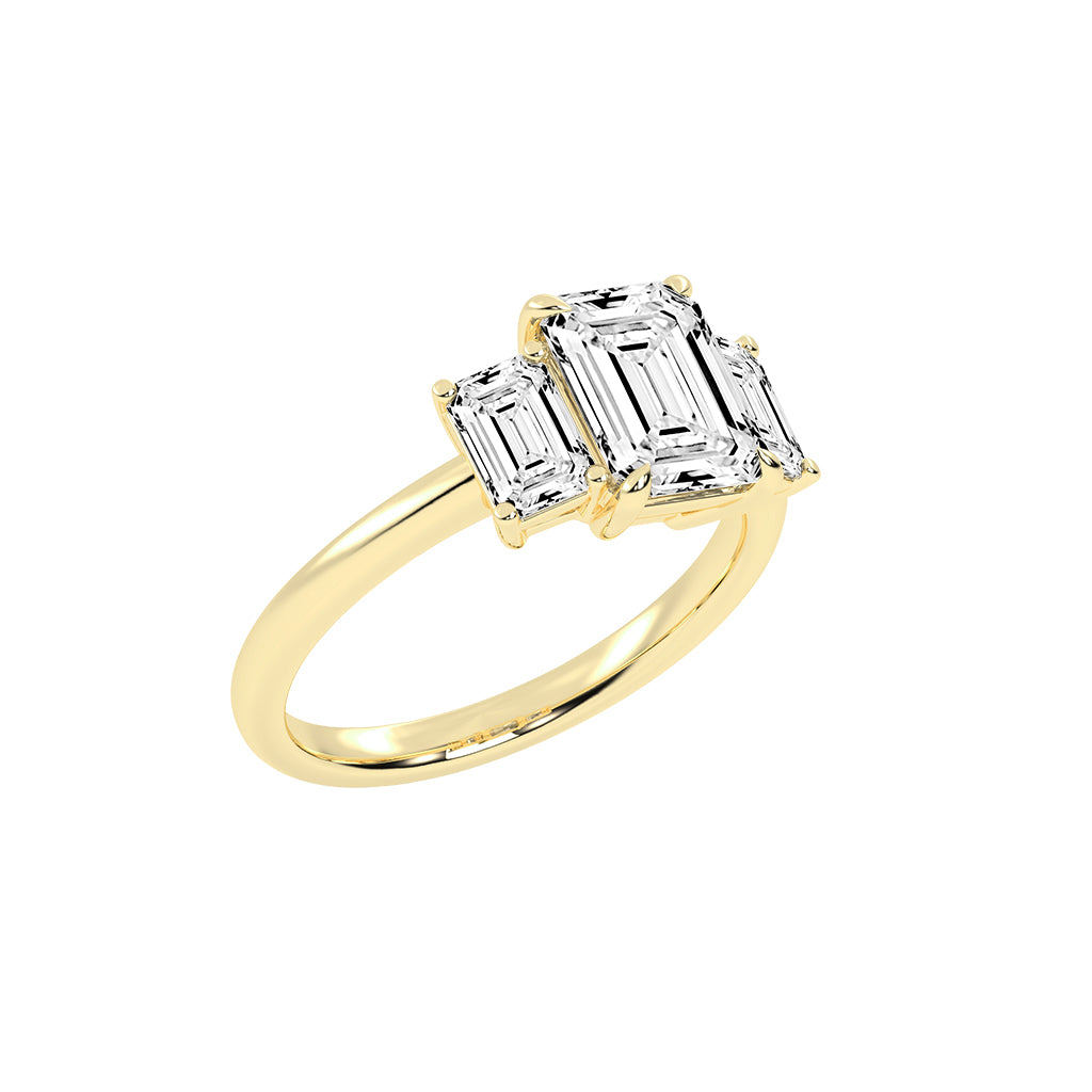 Triemara emerald cut three stone lab diamond ring