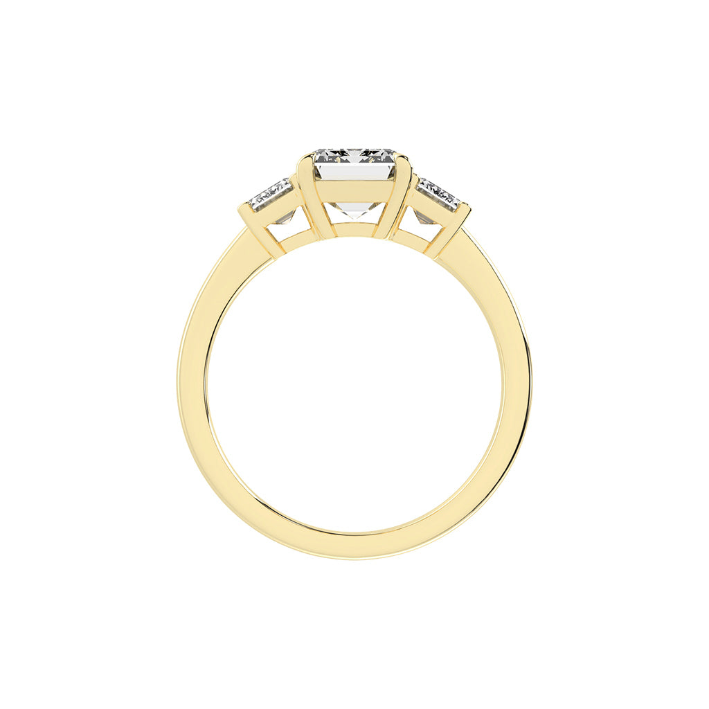 Triemara emerald cut three stone lab diamond ring