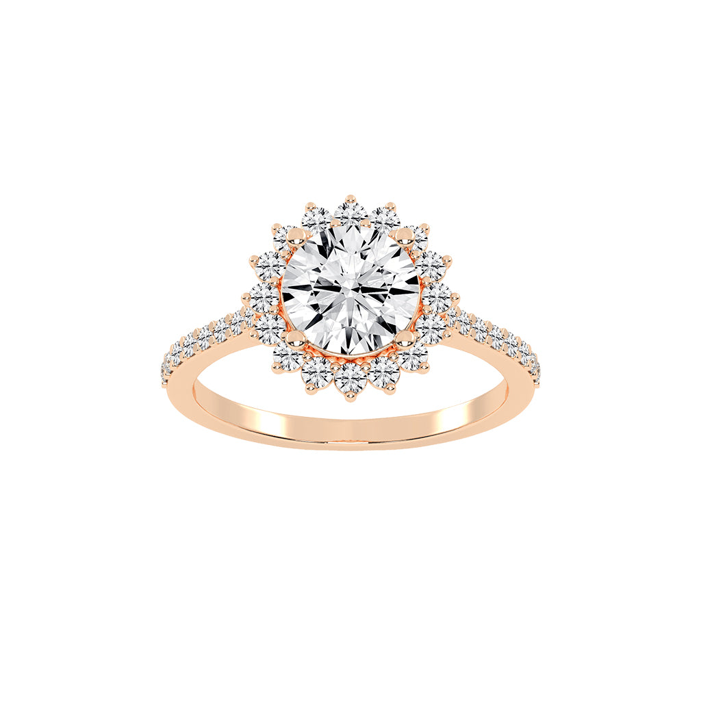 Haliosa flower style round cut halo lab diamond ring